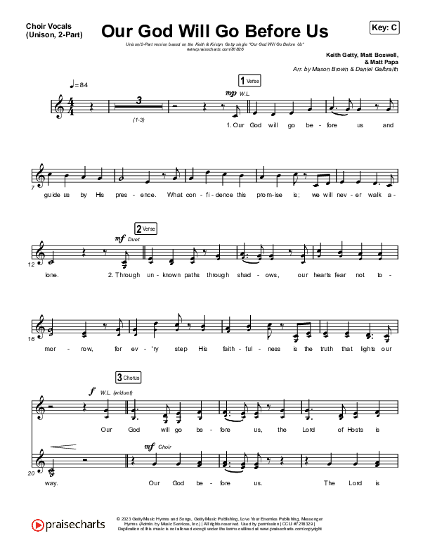 Our God Will Go Before Us (Unison/2-Part) Choir Vocals (Uni/2-Part) (Keith & Kristyn Getty / Matt Boswell / Matt Papa / Arr. Mason Brown)
