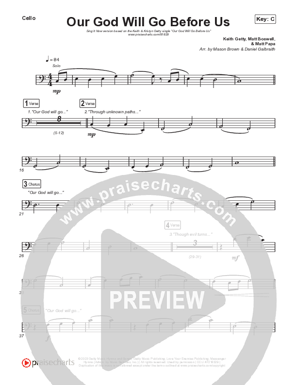 Our God Will Go Before Us (Sing It Now) Cello (Keith & Kristyn Getty / Matt Boswell / Matt Papa / Arr. Mason Brown)