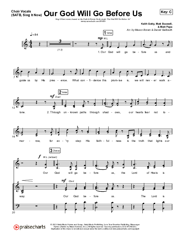 Our God Will Go Before Us (Sing It Now) Choir Sheet (SATB) (Keith & Kristyn Getty / Matt Boswell / Matt Papa / Arr. Mason Brown)