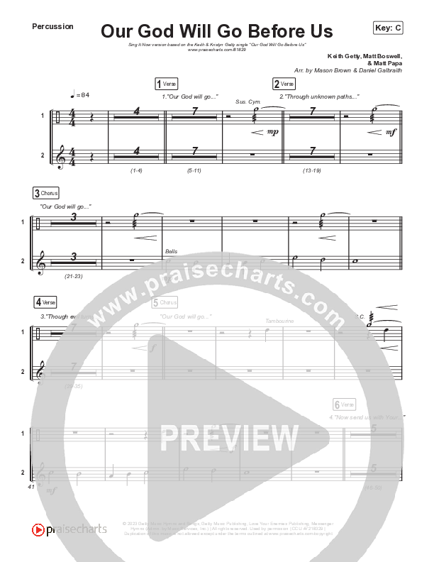 Our God Will Go Before Us (Sing It Now) Percussion (Keith & Kristyn Getty / Matt Boswell / Matt Papa / Arr. Mason Brown)