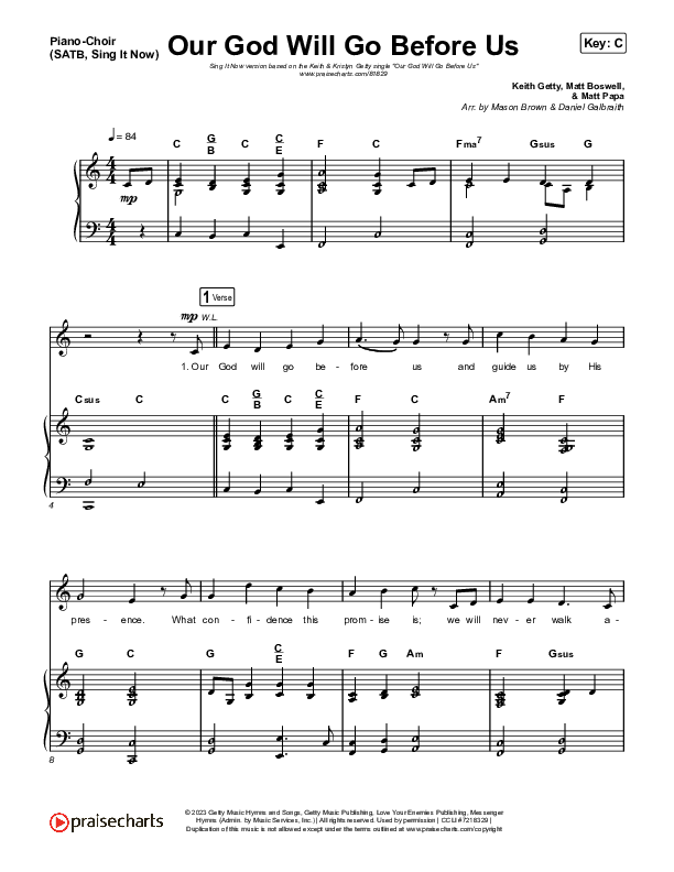 Our God Will Go Before Us (Sing It Now) Piano/Choir (SATB) (Keith & Kristyn Getty / Matt Boswell / Matt Papa / Arr. Mason Brown)