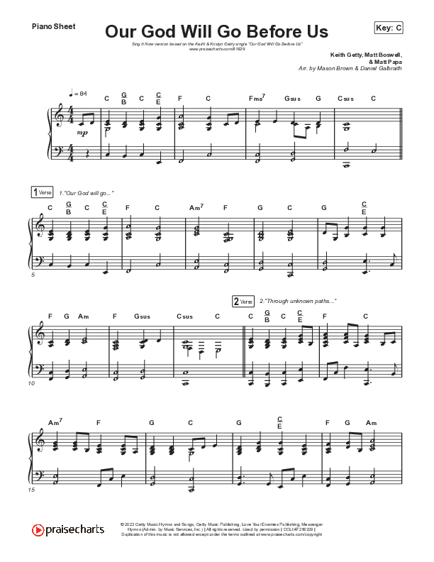 Our God Will Go Before Us (Sing It Now) Piano Sheet (Keith & Kristyn Getty / Matt Boswell / Matt Papa / Arr. Mason Brown)