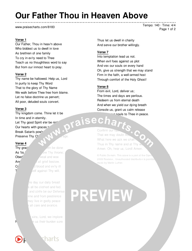 Our Father Thou in Heaven Above Lyrics (Traditional Hymn)