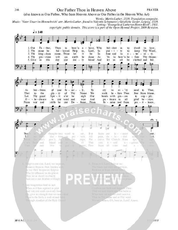 Our Father Thou in Heaven Above Hymn Sheet (SATB) (Traditional Hymn)