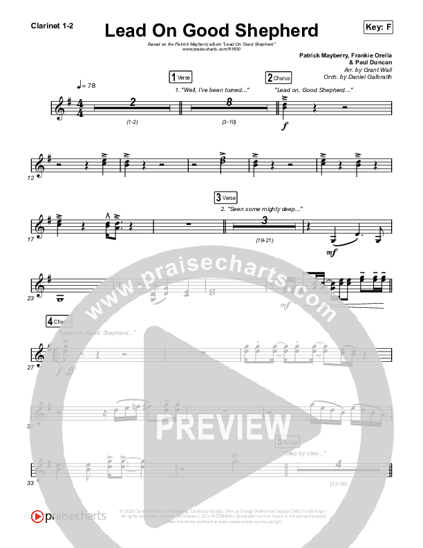 Lead On Good Shepherd Clarinet 1/2 (Patrick Mayberry / Crowder)