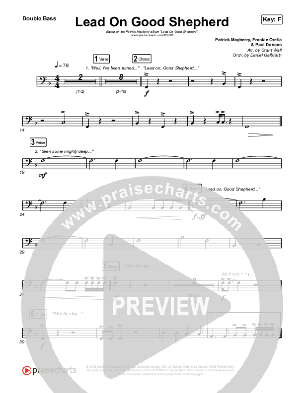 Lead On Good Shepherd (Choral Anthem SATB) String Bass (Patrick Mayberry / Crowder)