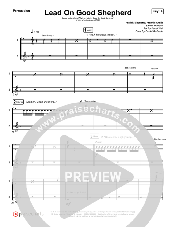 Lead On Good Shepherd Percussion (Patrick Mayberry / Crowder)