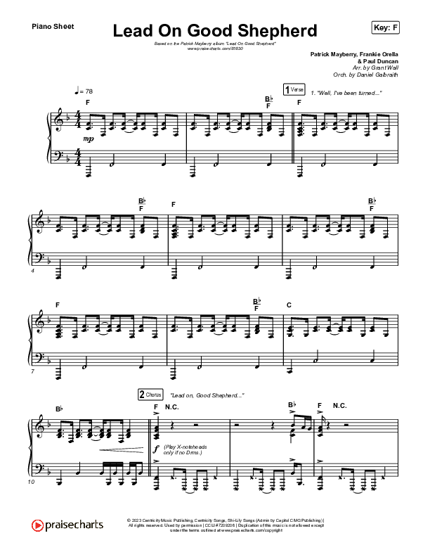Lead On Good Shepherd Piano Sheet (Patrick Mayberry / Crowder)