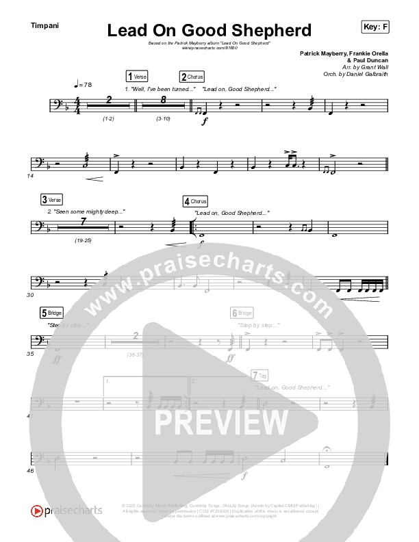 Lead On Good Shepherd (Choral Anthem SATB) Timpani (Patrick Mayberry / Crowder)