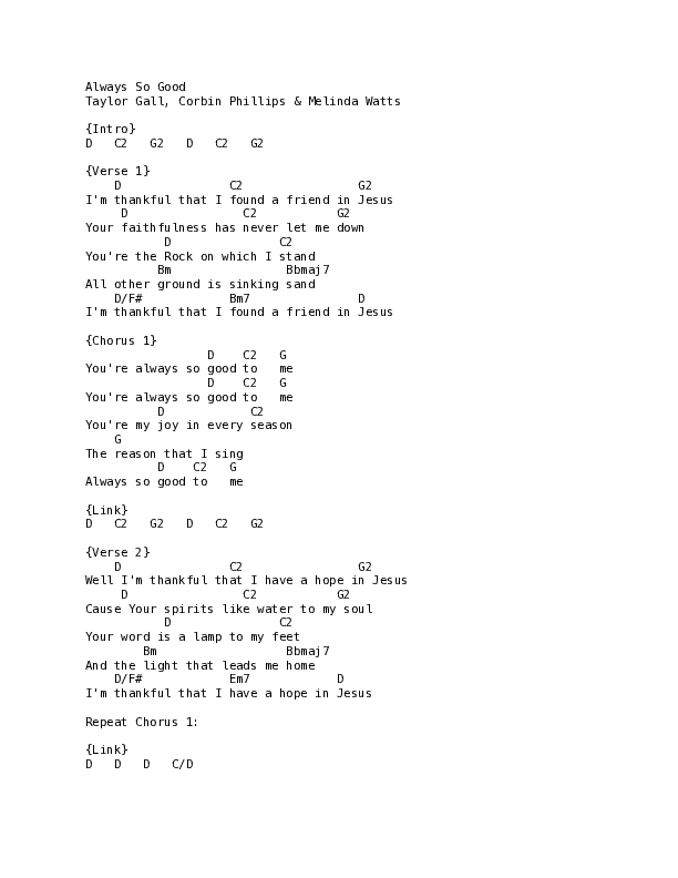 Always So Good Chord Chart (Thrive Worship)