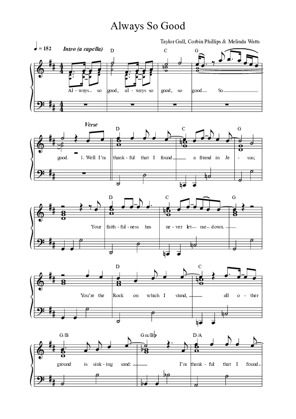 Always So Good Lead Sheet Melody (Thrive Worship)