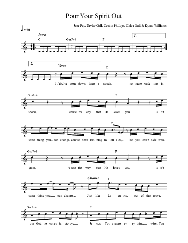 Pour Your Spirit Out Lead Sheet Melody (Thrive Worship / Ben Fuller)