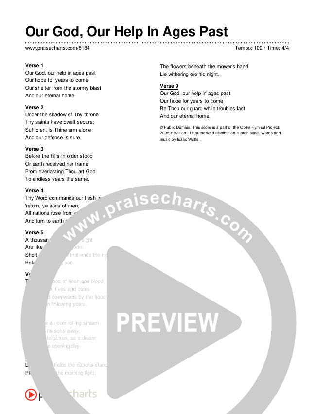 Our God, Our Help In Ages Past Lyrics (Traditional Hymn)