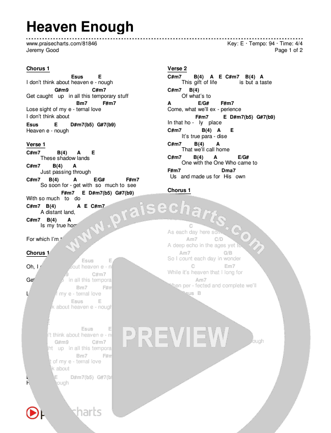 Heaven Enough Chord Chart (Jeremy Good)
