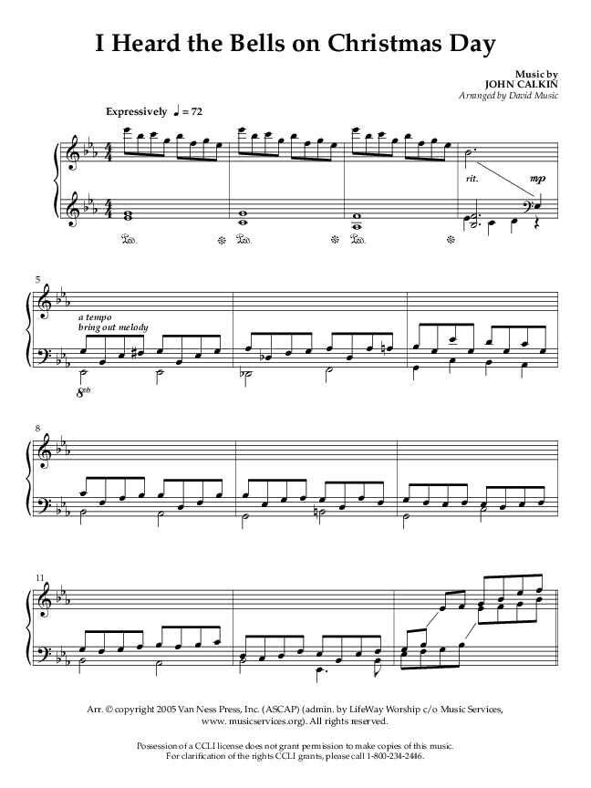 I Heard The Bells On Christmas Day (Instrumental) Piano Solo (Life Worship / Arr. David Music)