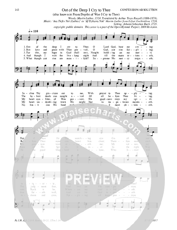 Out Of The Deep I Cry To Thee Hymn Sheet (SATB) (Traditional Hymn)