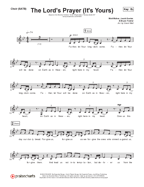 The Lord's Prayer (It's Yours) Choir Sheet (SATB) (The Worship Initiative / Dinah Wright)