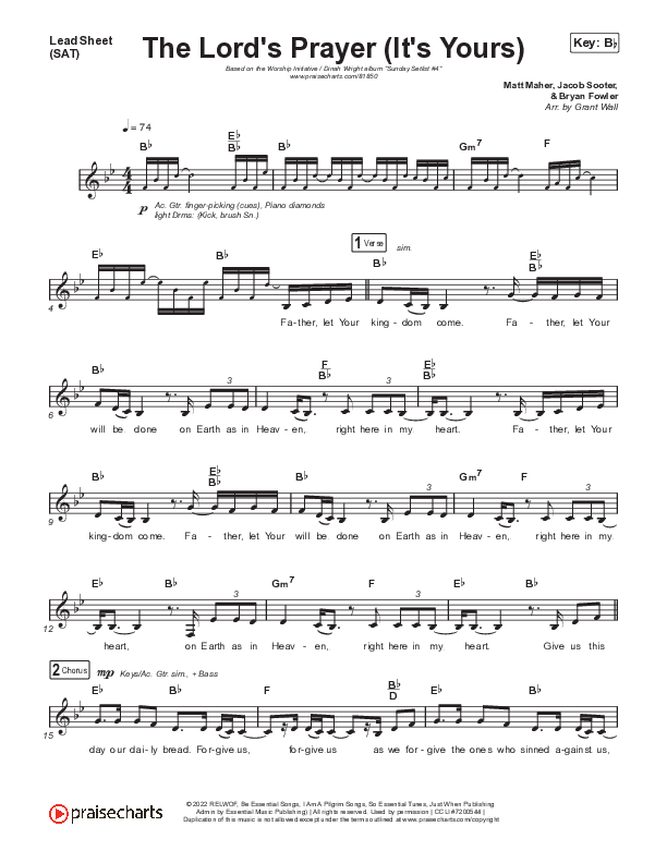 The Lord's Prayer (It's Yours) Lead Sheet (SAT) (The Worship Initiative / Dinah Wright)