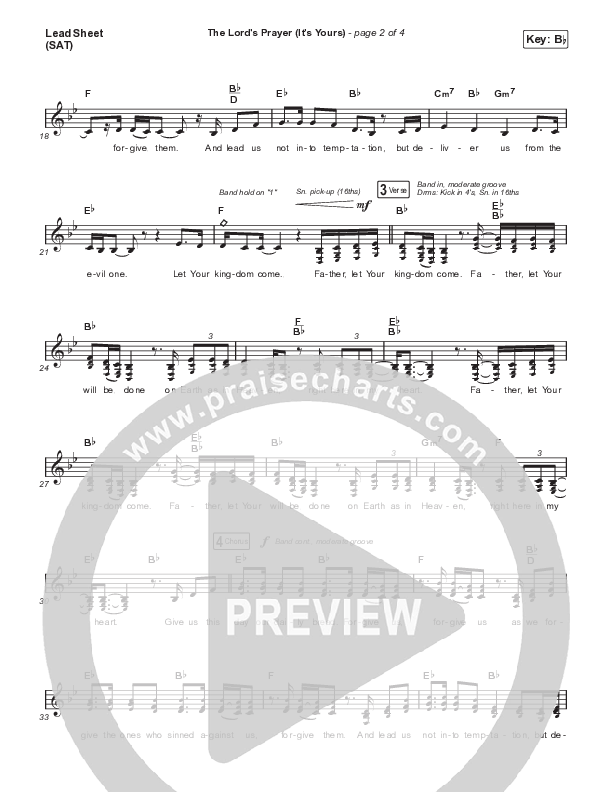 The Lord's Prayer (It's Yours) Lead Sheet (SAT) (The Worship Initiative / Dinah Wright)