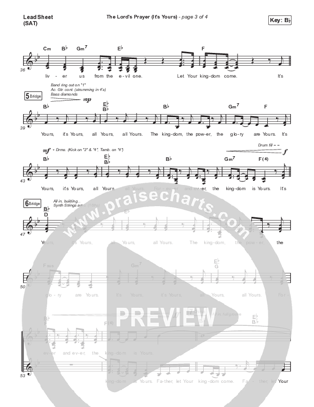 The Lord's Prayer (It's Yours) Lead Sheet (SAT) (The Worship Initiative / Dinah Wright)