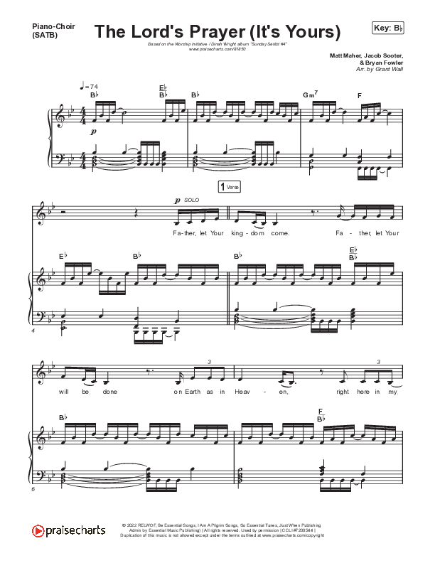 The Lord's Prayer (It's Yours) Piano/Vocal Pack (The Worship Initiative / Dinah Wright)