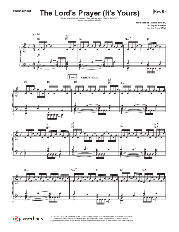 The Lord's Prayer (It's Yours) Piano Sheet (The Worship Initiative / Dinah Wright)