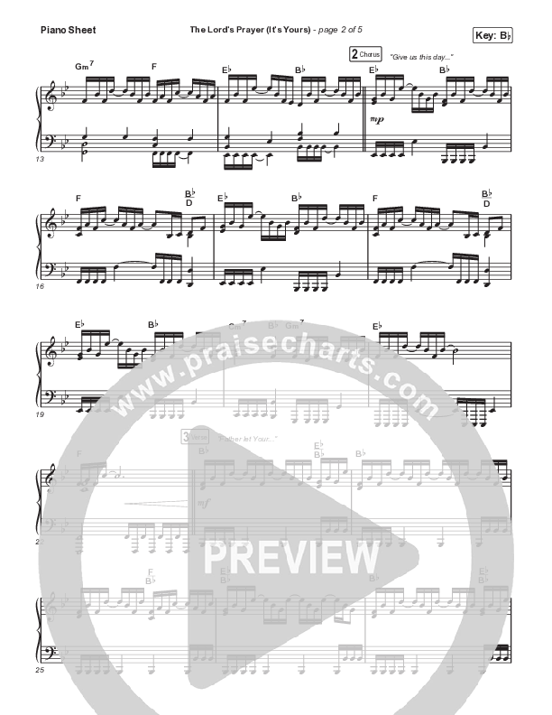 The Lord's Prayer (It's Yours) Piano Sheet (The Worship Initiative / Dinah Wright)