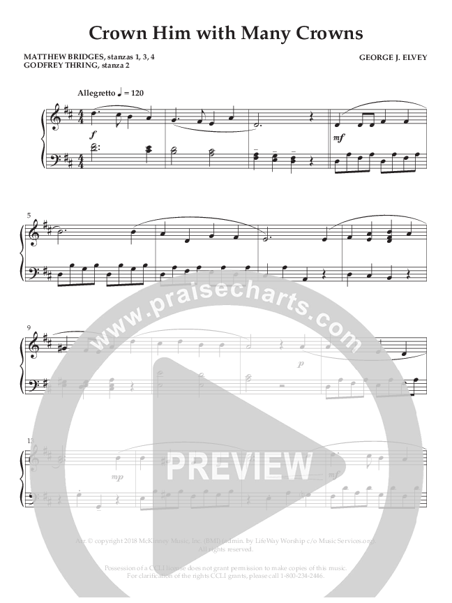 Crown Him With Many Crowns (Instrumental) Piano Solo (Lifeway Worship / Arr. Phillip Keveren)
