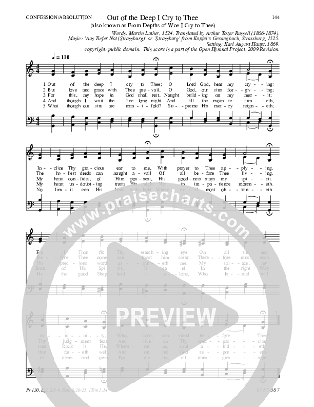 Out of the Deep I Cry to Thee (Alternate Version) Hymn Sheet (SATB) (Traditional Hymn)