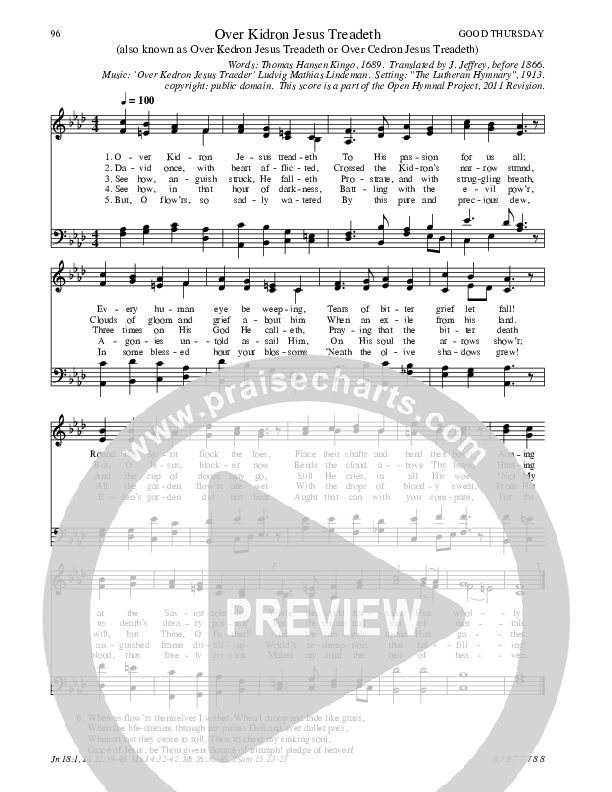 Over Kidron Jesus Treadeth Hymn Sheet (SATB) (Traditional Hymn)