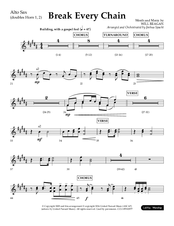 Break Every Chain (Choral Anthem SATB) Alto Sax (Lifeway Choral / Arr. Joshua Spacht)