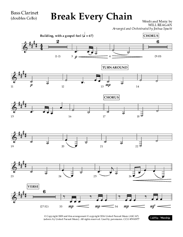 Break Every Chain (Choral Anthem SATB) Bass Clarinet (Lifeway Choral / Arr. Joshua Spacht)