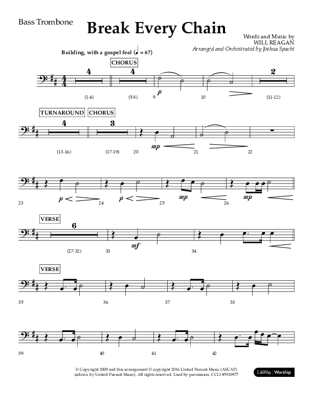 Break Every Chain (Choral Anthem SATB) Bass Trombone (Lifeway Choral / Arr. Joshua Spacht)