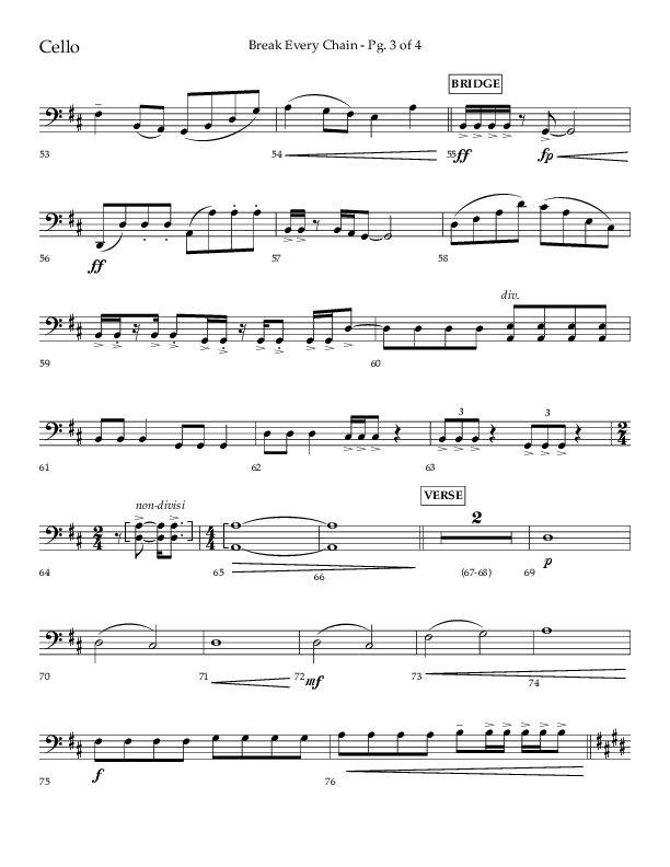 Break Every Chain (Choral Anthem SATB) Cello (Lifeway Choral / Arr. Joshua Spacht)