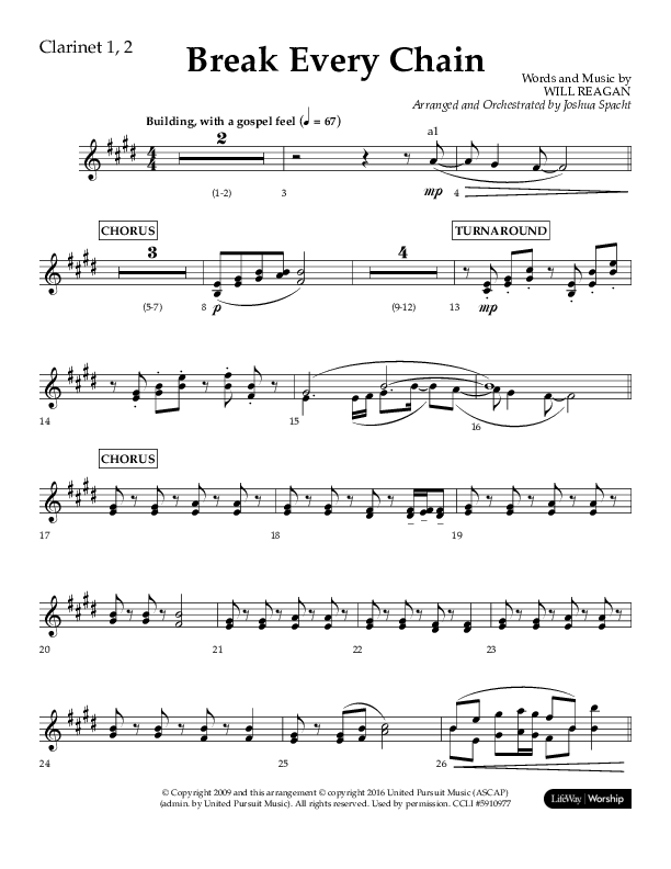 Break Every Chain (Choral Anthem SATB) Clarinet 1/2 (Lifeway Choral / Arr. Joshua Spacht)