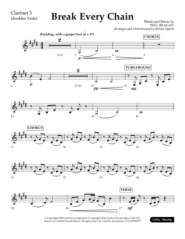 Break Every Chain (Choral Anthem SATB) Clarinet 3 (Lifeway Choral / Arr. Joshua Spacht)