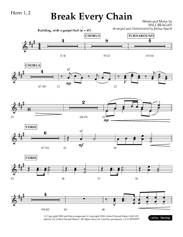 Break Every Chain (Choral Anthem SATB) French Horn 1/2 (Lifeway Choral / Arr. Joshua Spacht)