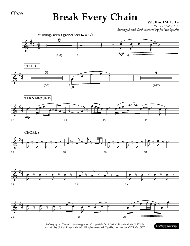 Break Every Chain (Choral Anthem SATB) Oboe (Lifeway Choral / Arr. Joshua Spacht)