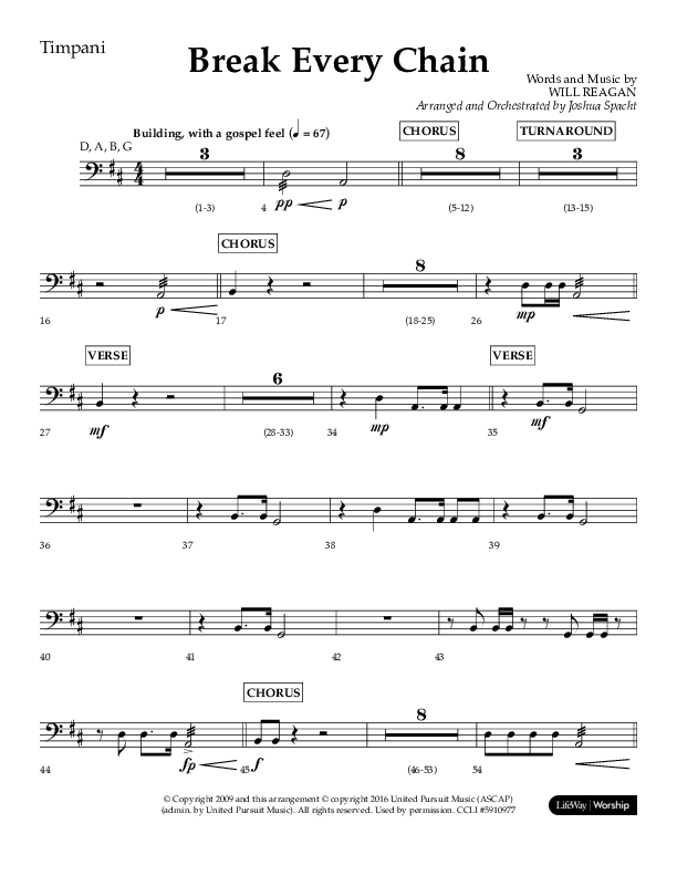 Break Every Chain (Choral Anthem SATB) Timpani (Lifeway Choral / Arr. Joshua Spacht)