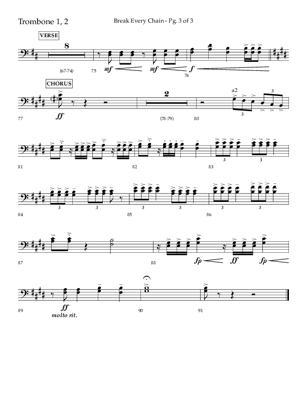 Break Every Chain (Choral Anthem SATB) Trombone 1/2 (Lifeway Choral / Arr. Joshua Spacht)