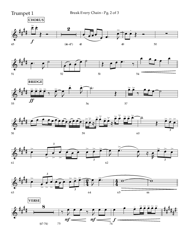 Break Every Chain (Choral Anthem SATB) Trumpet 1 (Lifeway Choral / Arr. Joshua Spacht)