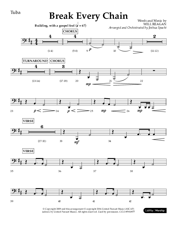 Break Every Chain (Choral Anthem SATB) Tuba (Lifeway Choral / Arr. Joshua Spacht)