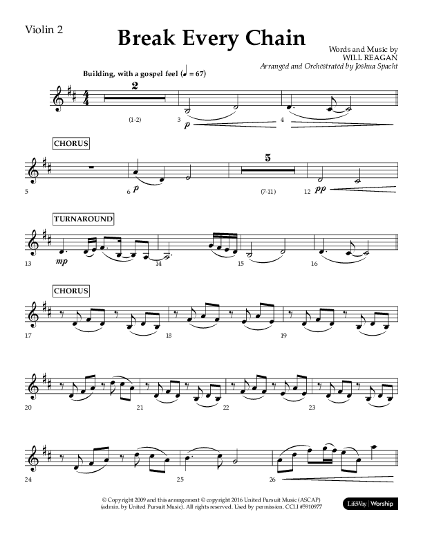 Break Every Chain (Choral Anthem SATB) Violin 2 (Lifeway Choral / Arr. Joshua Spacht)
