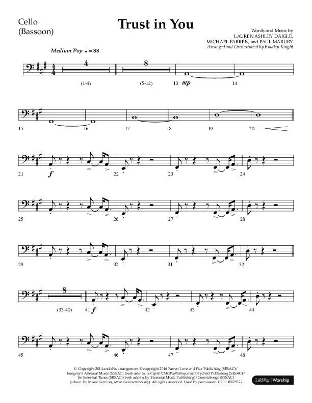 Trust In You (Choral Anthem SATB) Cello (Lifeway Choral / Arr. Bradley Knight)