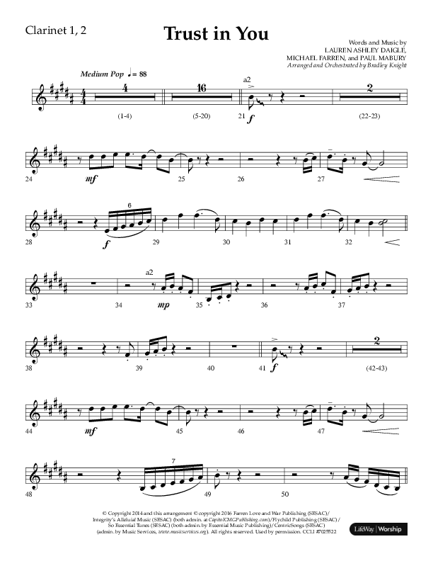 Trust In You (Choral Anthem SATB) Clarinet 1/2 (Lifeway Choral / Arr. Bradley Knight)