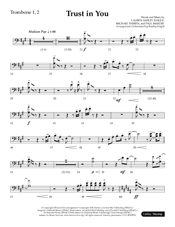 Trust In You (Choral Anthem SATB) Trombone 1/2 (Lifeway Choral / Arr. Bradley Knight)