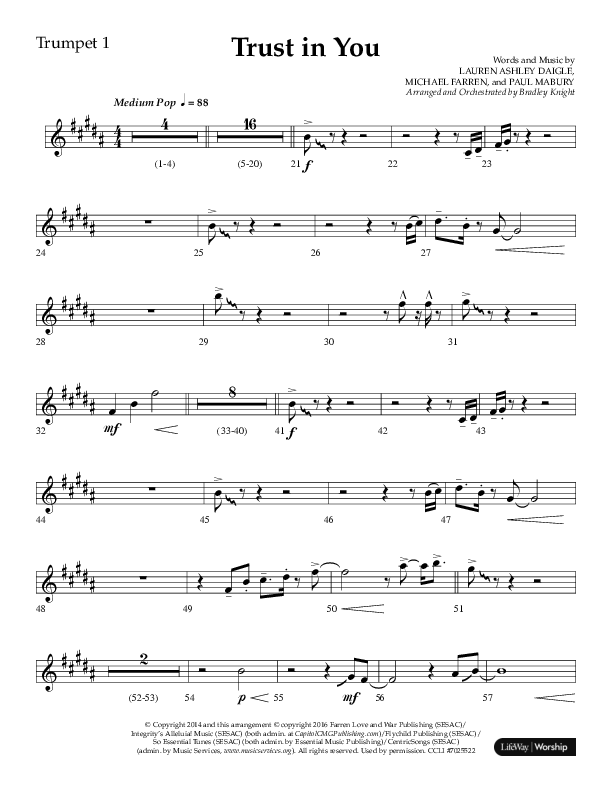 Trust In You (Choral Anthem SATB) Trumpet 1 (Lifeway Choral / Arr. Bradley Knight)