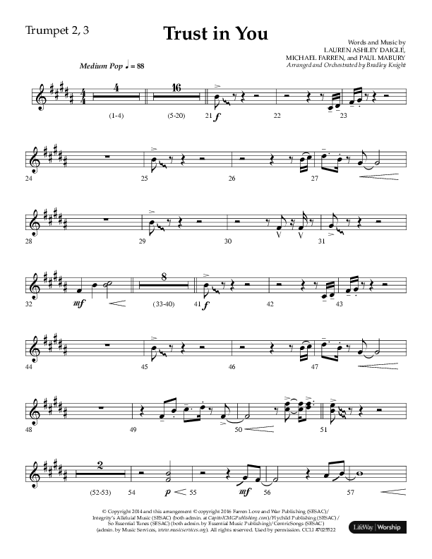 Trust In You (Choral Anthem SATB) Trumpet 2/3 (Lifeway Choral / Arr. Bradley Knight)