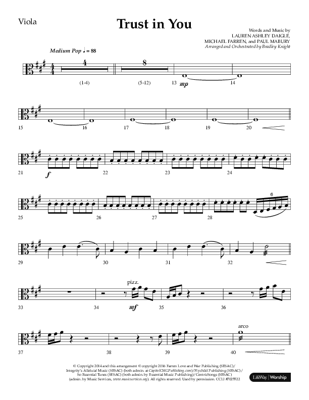 Trust In You (Choral Anthem SATB) Viola (Lifeway Choral / Arr. Bradley Knight)