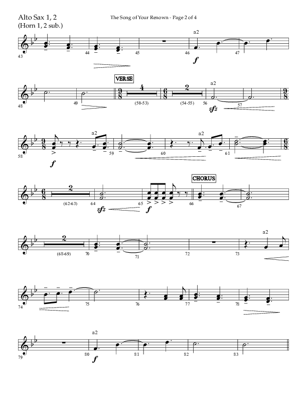 The Song Of Your Renown (Choral Anthem SATB) Alto Sax 1/2 (Lifeway Choral / Arr. Eric Belvin / Arr. John Bolin / Arr. Don Koch / Orch. Phillip Keveren / Orch. Danny Mitchell)